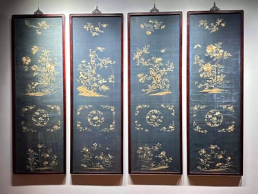 A Set Of Qing Qianlong Blue Court Suxiu Lake Stone Flowers And Birds