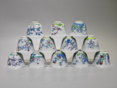A set of the Kangxi year of the Qing Dynasty Doucai Twelve Flower God Cup