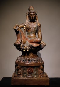 Tang Dynasty bluestone painted Guanyin statue