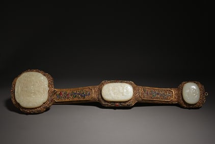 A Silver-Gilt Burnt Blue Inlay And Tian Yu Ruyi Scholar'S Ornament