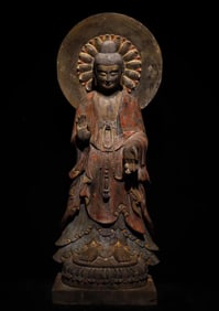 Northern Qi bluestone painted Buddha statue