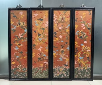 Purple sandalwood lacquer dragon pattern four screens