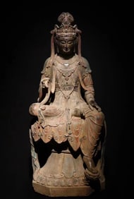 Northern Qi bluestone painted large Guanyin statue