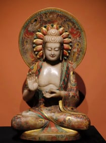 Tang Dynasty white marble painted Buddha statue