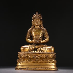 Bronze Gilded Statue Of Longevity Buddha Sitting