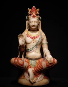 Northern Qi white marble painted Guanyin