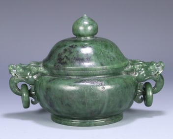 A Piece Of Qing Hetian Jade Jasper Dragon Ear Cover Furnace