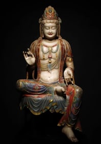 Tang Dynasty white marble painted Guanyin statue