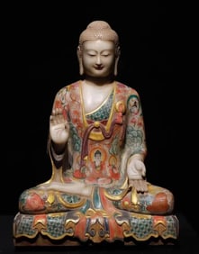 Northern Qi white marble painted Buddha statue