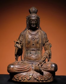 Tang Dynasty bluestone painted Guanyin seated statue