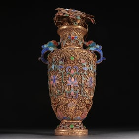 A Silver Gilt Filigree Burnt Blue Vase