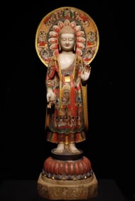 Northern Qi white marble painted Buddha statue