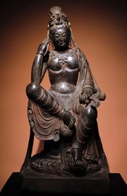 Tang bluestone painted statue of Guanyin