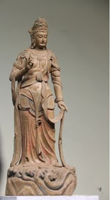 Nanmu painted Guanyin statue ornament