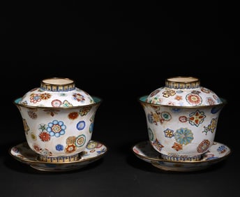 A Pair Of Enamel Floral Bowls For The Study Room