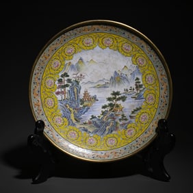 A Piece Of Enamel Color Landscape Appreciation Plate Study Ornaments
