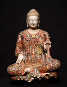 Northern Qi white marble painted Buddha statue