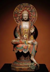 Northern Qi white marble painted Buddha statue