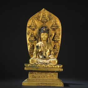 Bronze Gilded Bottle Of Guanyin Sitting Statue
