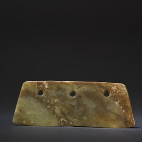 A Hongshan Culture River Grinding Jade Three hole Jade Knife