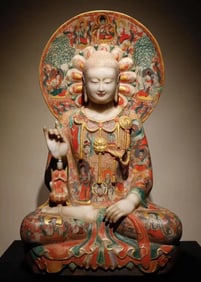 Northern Qi white marble painted Buddha statue