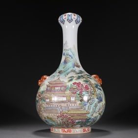 Pink Landscape Painting, Sail Red Painting, Golden Lion Ear, Garlic Head Bottle