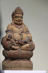 Nanmu carved yellow God of Fortune statue