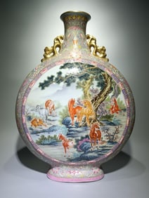 A Piece Of Qing Qianlong Enamel Color Gu Yuexuan Depicted Gold Fushou Even Opened The Window And