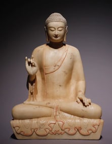 Northern Qi white marble painted Buddha statue