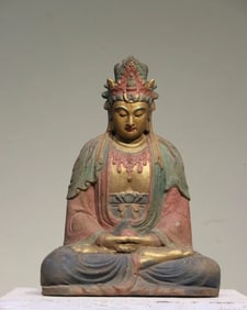 Nanmu painted and carved Guanyin Bodhisattva statue