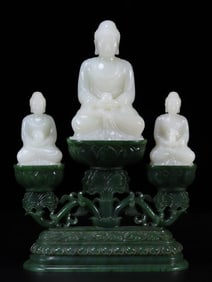 A set of Hotan Jade Three Treasures Buddha
