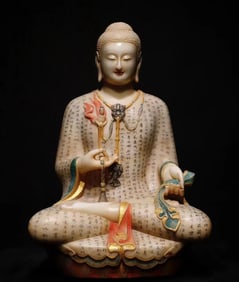 Northern Qi white marble painted Buddha statue