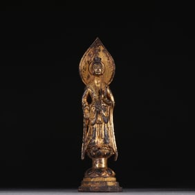 A Northern Wei Dynasty bronze lacquer gold Guanyin statue
