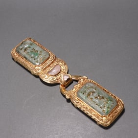 Silver Gilded Inlaid Jade Buckle