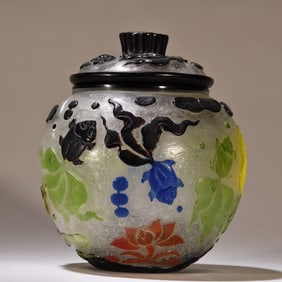 A Glazed Set Of Gold Jade Covered Pot