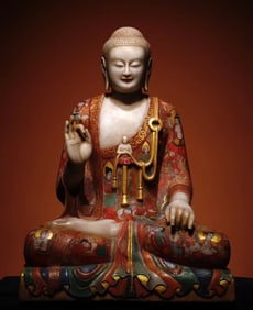 Northern Qi white marble painted Buddha statue