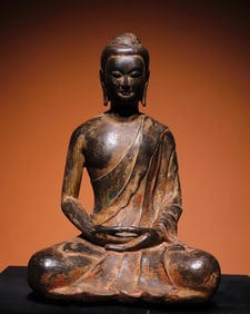 Northern Qi bluestone painted Buddha statue
