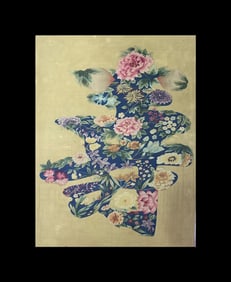 A Piece Of Old Silk Hundred Flowers Longevity Picture