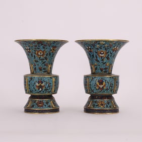 A Pair Of Cloisonne Flower Pattern Gu