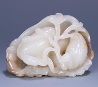 A Piece Of Hetian Jade Seed Material Double Goose Lotus Leaf Ornament