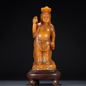 Shoushan Shitian Huangshi Carving Guanyin Ornament