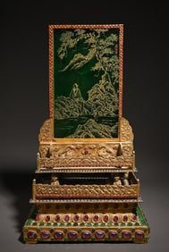 A Bronze Gilt Dragon Pattern Landscape Interstitial Ornament