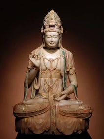 Song Dynasty white marble painted statue of Guanyin