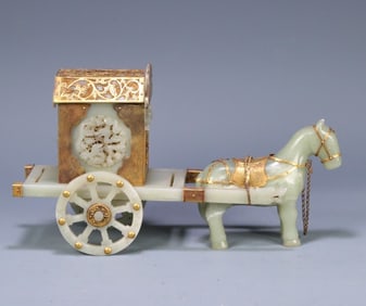 A piece of Hetian jade-clad copper-gilt horse-drawn carriage ornament