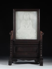 A Hetian jade Guanyin poetry interstitial ornament
