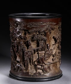 Bamboo carved figure pen holder