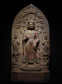 Eastern Wei Dynasty bluestone painted Buddha statue