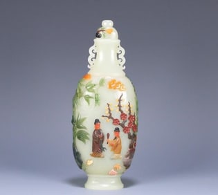 A Piece Of Hetian Jade Treasure Inlaid Pine, Bamboo, Plum Figure Bottle