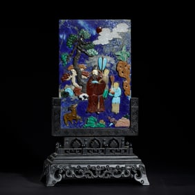 A screen with a hundred treasures of lapis lazuli inlaid with the God of Wealth