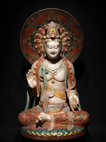Tang Dynasty white marble painted Guanyin